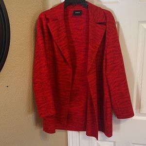 Akris Mulberry red long open front blazer/coat. Runs big